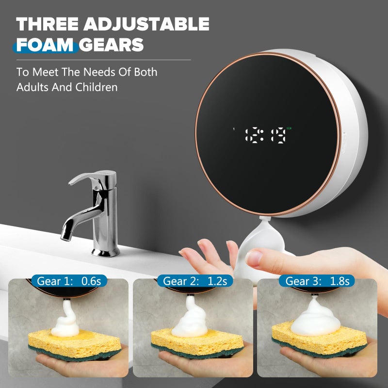 Monstake Automatic Soap Dispenser Foam Bathroom: Wall Mount Rechargeable Touchless Adjustable Auto Smart Electric Plastic White Foaming Soap Dispenser with Clock - Kitchen - Hand Dish Lotion Couple Kids - Image 4